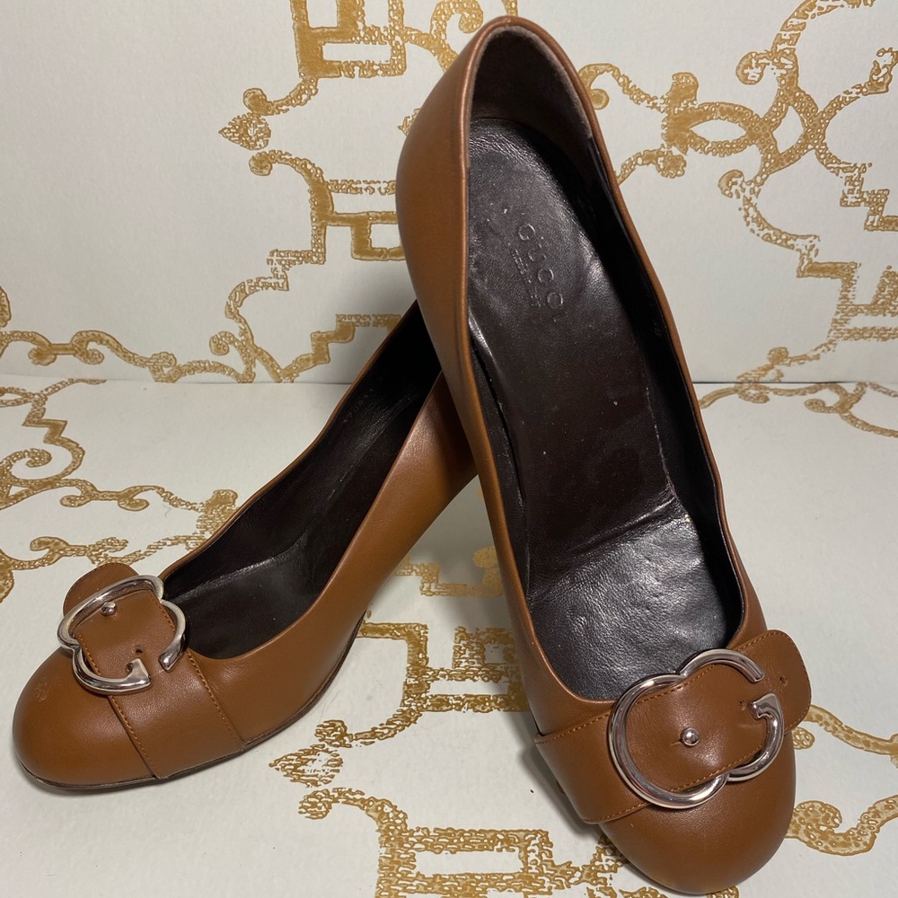 Gucci sachalain brown leather pump size 38/7.5